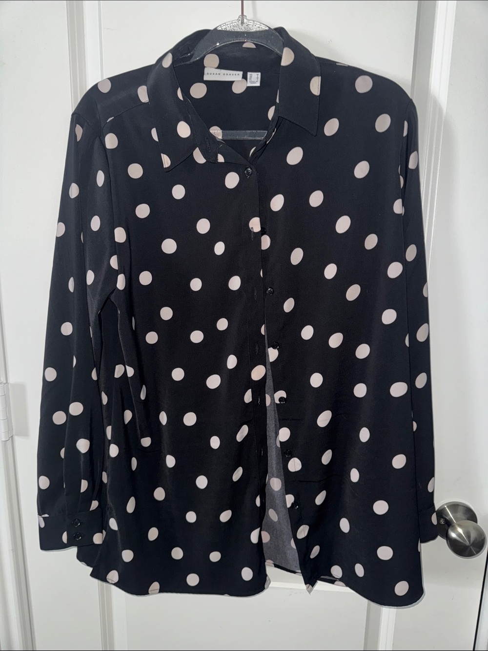 Susan Graver Big Shirt Button-Down Shirt Polka Dots Sz M in EUC